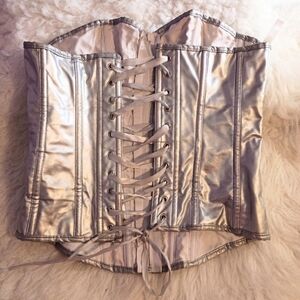 Beautiful Shiny Silver Lace Up Corset